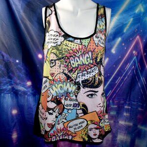 Wet Seal Pop Art Tunic Tank with Asymmetrical Cutout Sheer Back